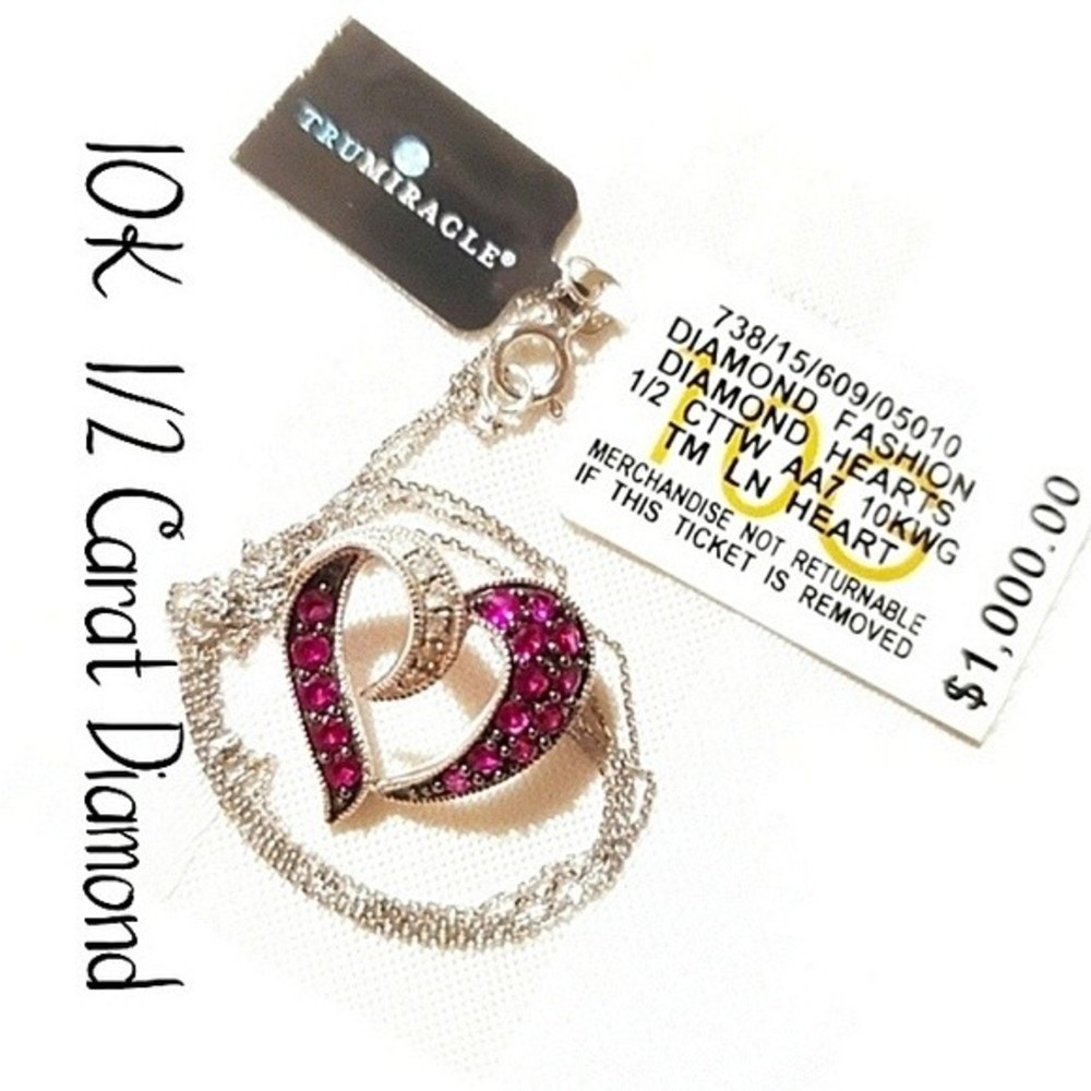 NEW 1/2 Carat Diamonds 10K White Gold w 18" Necklace MSRP $1,000